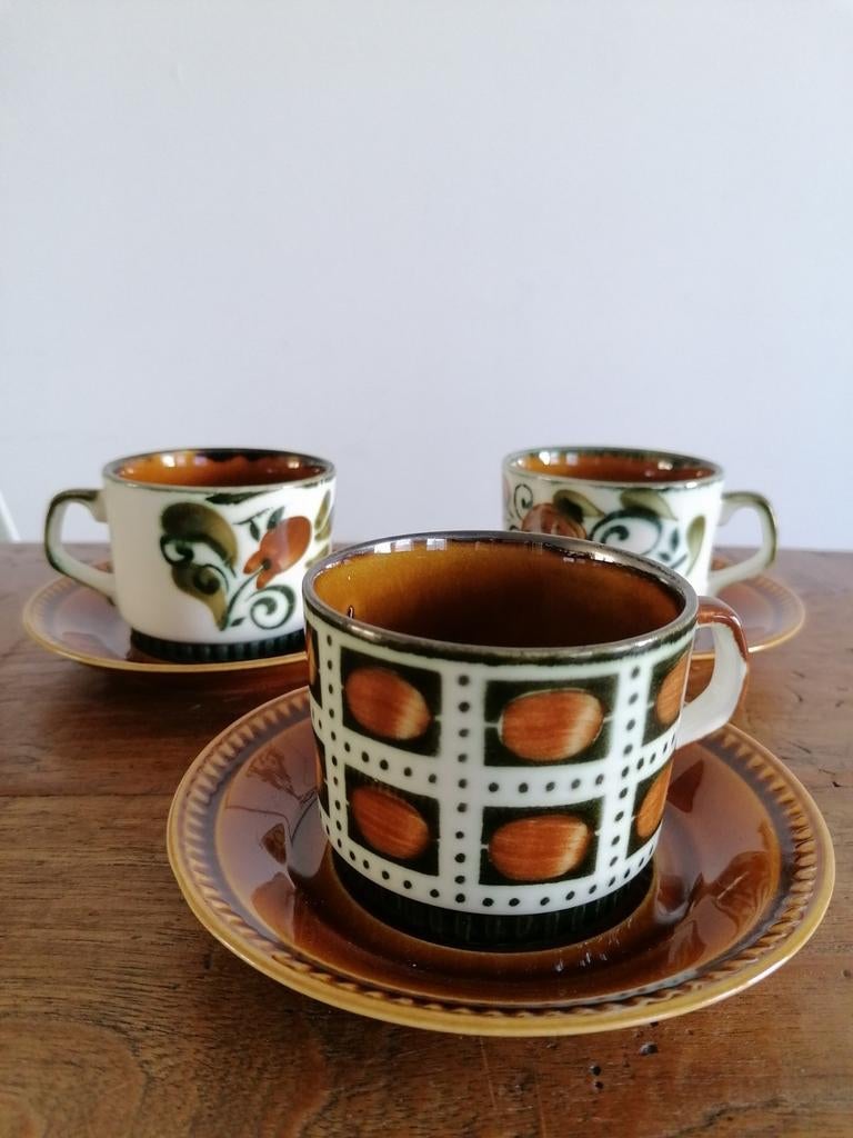 3 Vintage Boch Belgium kop en schotels (ca 1966), Ophalen of Verzenden