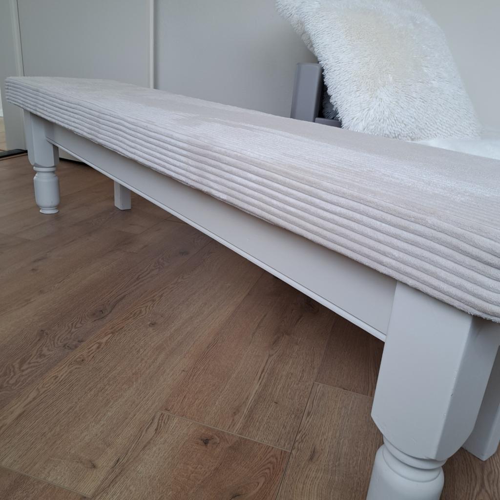 Voeteneind bankje, halbankje wit met grove creme rib stof, Ophalen, Wit, Tweepersoons, 140 cm