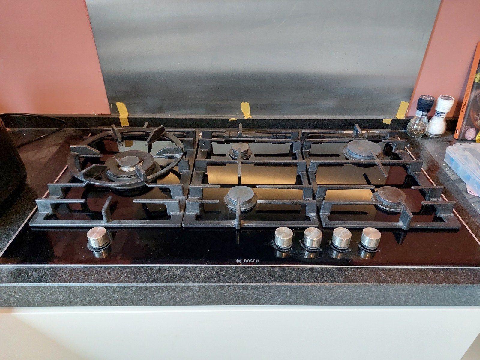 Bosch Gasfornuis 5-pits Inbouw - Zwart Glas, Gebruikt, Ophalen of Verzenden, Inbouw, Gas