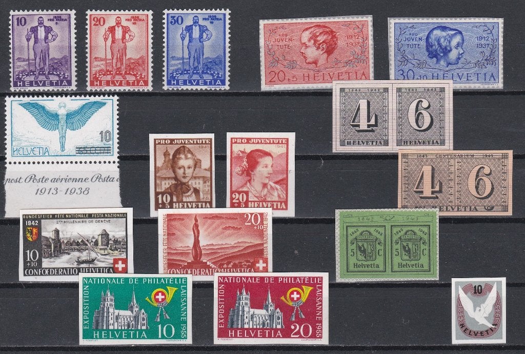 Zwitserland, zegels uit blokken luxe postfris 1936-1955., Postzegels en Munten, Verzenden, Postfris