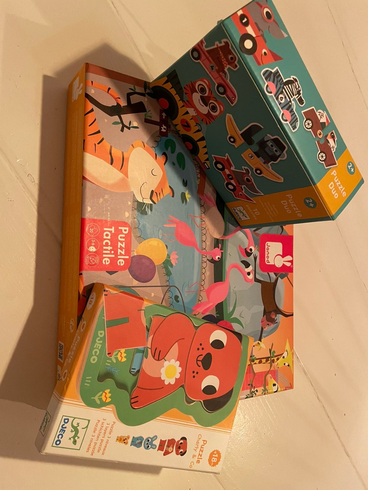 Puzzel djeco en janod, Kinderen en Baby's, Ophalen, 10 tot 50 stukjes, Gebruikt, 6 maanden tot 2 jaar