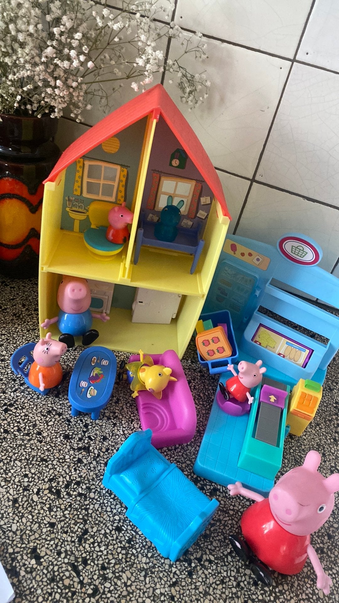 Peppa pig huis en winkeltje, Ophalen, Zo goed als nieuw, Poppenhuis
