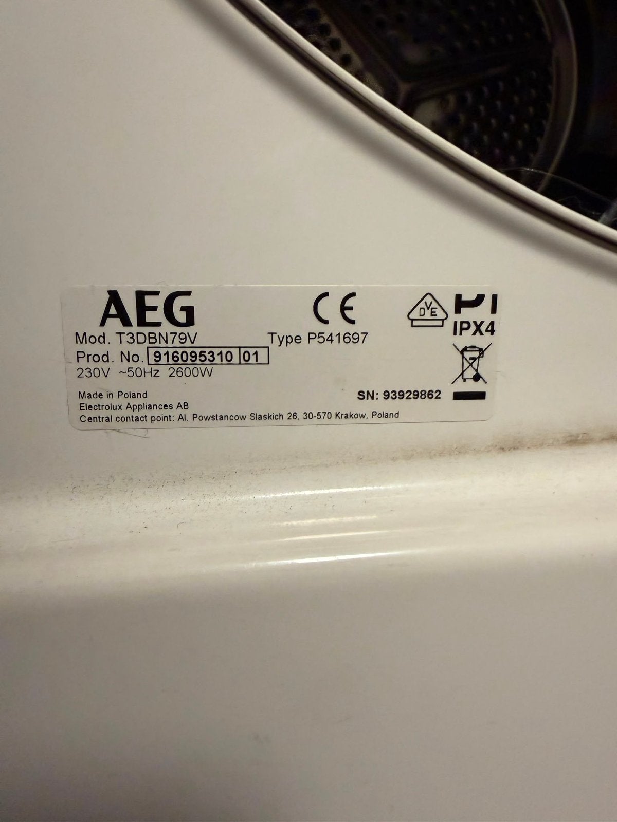 AEG Lavatherm T3DBN79V Condensdroger met slang, Ophalen, Wolprogramma, Gebruikt, 8 tot 10 kg