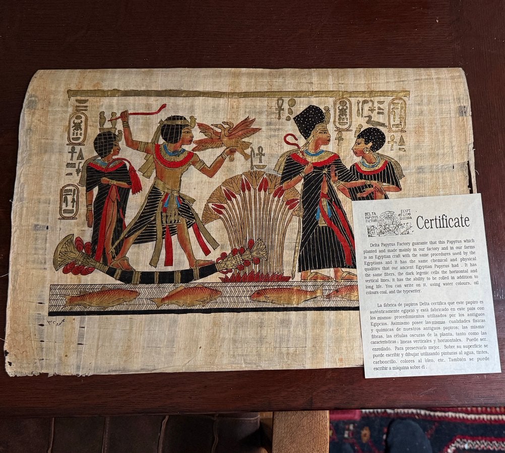 Vintage Egyptische Papyrus handbeschilderd Papyrus Gizeh, Ophalen of Verzenden