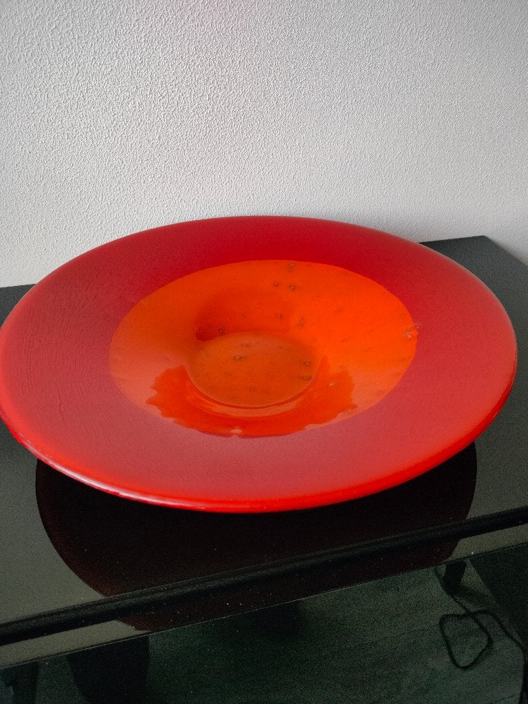 Schaal Glas Unica Kleurverloop Rood Oranje Zwaar 40 cm, Ophalen of Verzenden