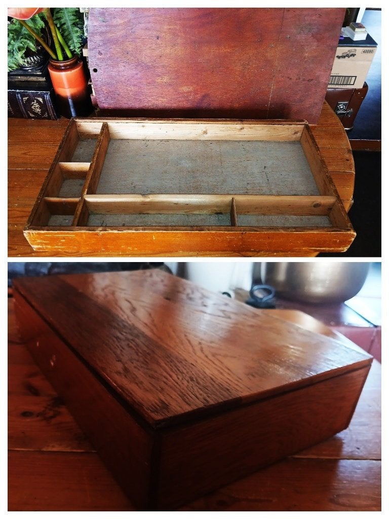 Houten oude vintage kist vakken hout brocante, Ophalen of Verzenden
