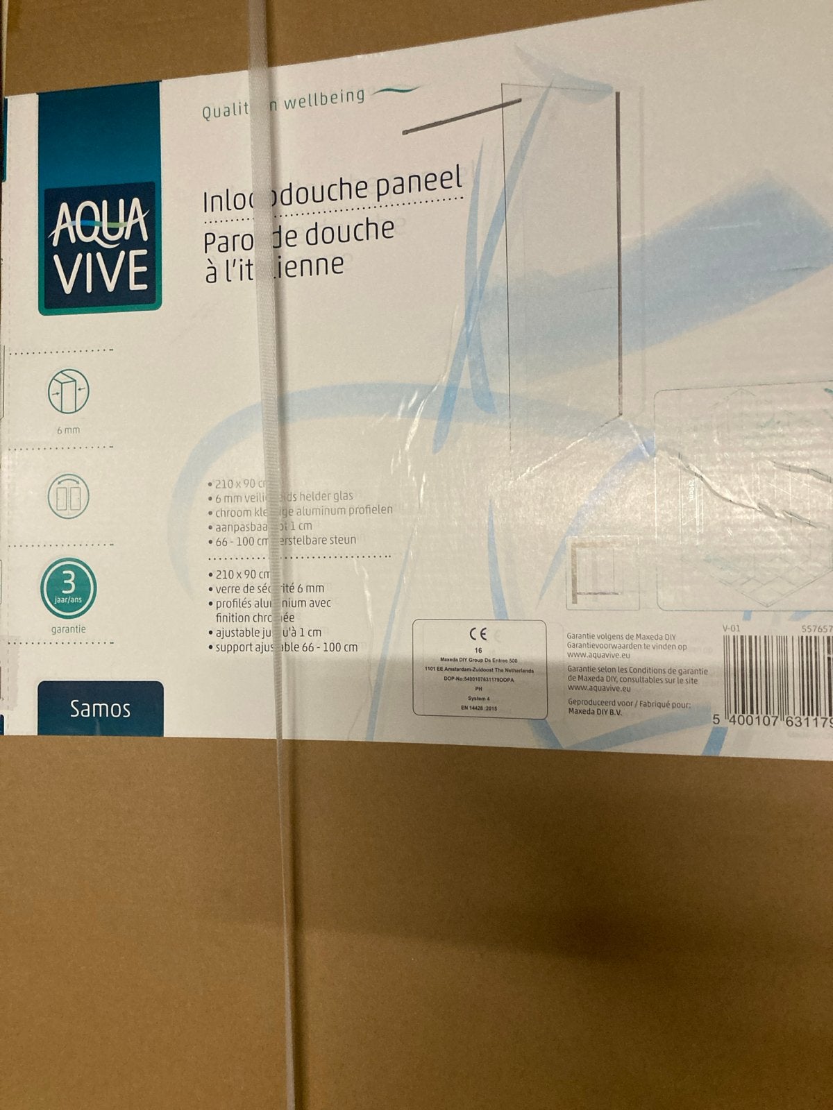 Aqua Vive Samos Inloopdouche Paneel 210x90cm Chroom, Doe-het-zelf en Verbouw, Ophalen, Nieuw, Chroom, Douche