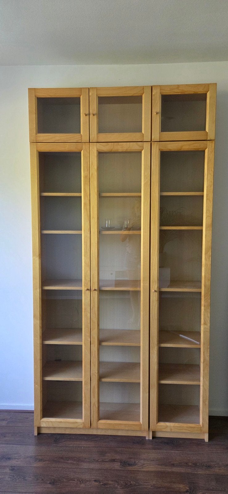 Houten Billy Ikea boekenkast met glazen deuren - 2 delen, Ophalen, 150 tot 200 cm, Modern klassiek, 25 tot 50 cm