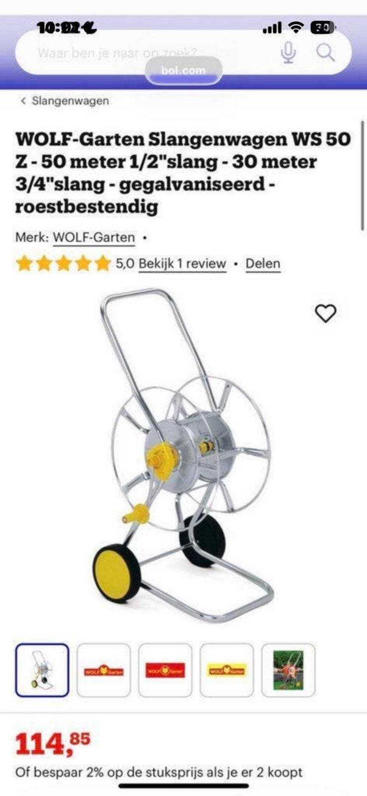 WOLF-Garten Slangenwagen WS 50 Z - 50 meter 1/2"slang, !, !, Ophalen of Verzenden, Zo goed als nieuw