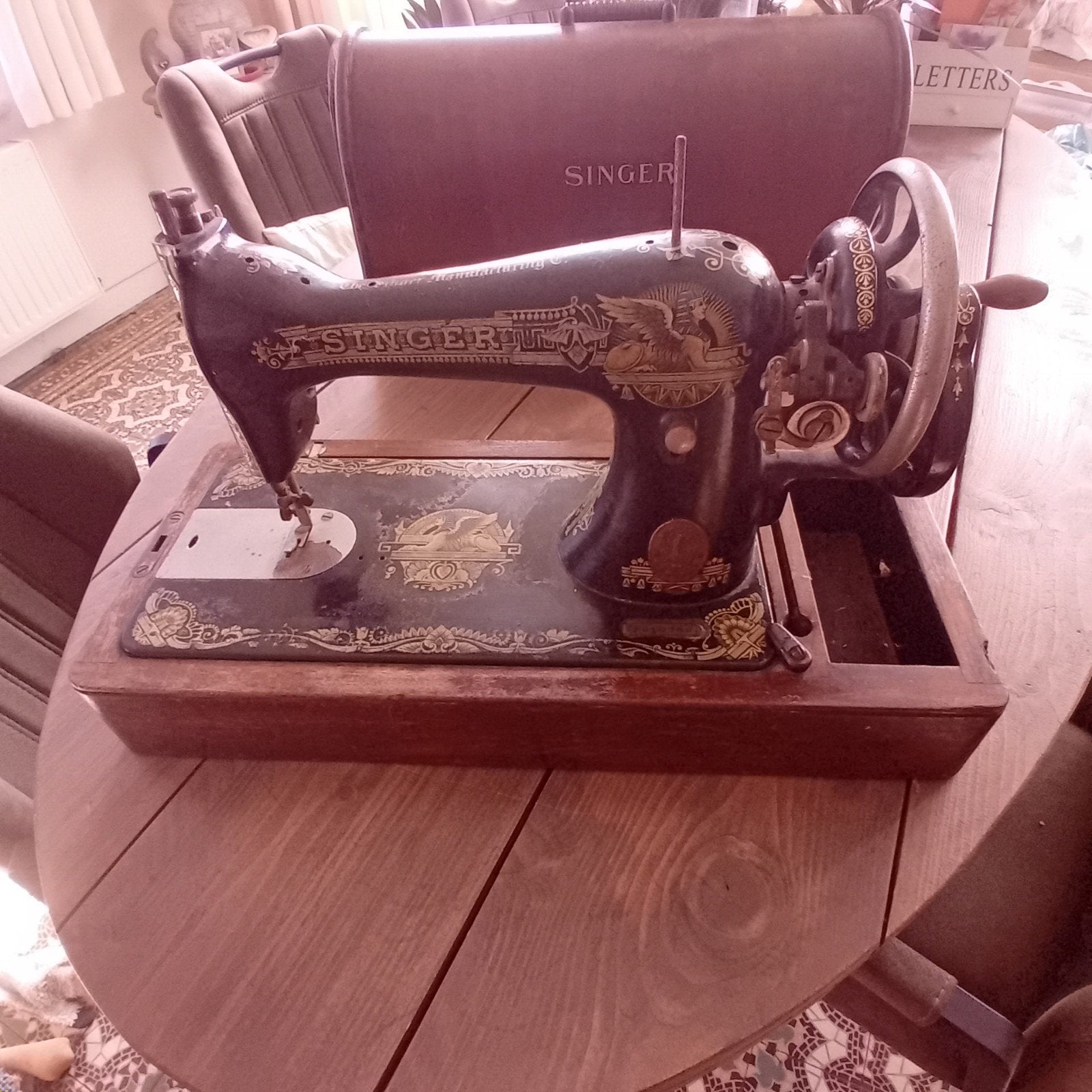 Antieke Singer naaimachine, inclusief houten, Antiek en Kunst, Ophalen
