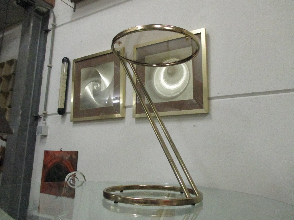 Bijzettafel messing glas retro jaren 60 70 vintage design, Gebruikt, ?, ?, ?