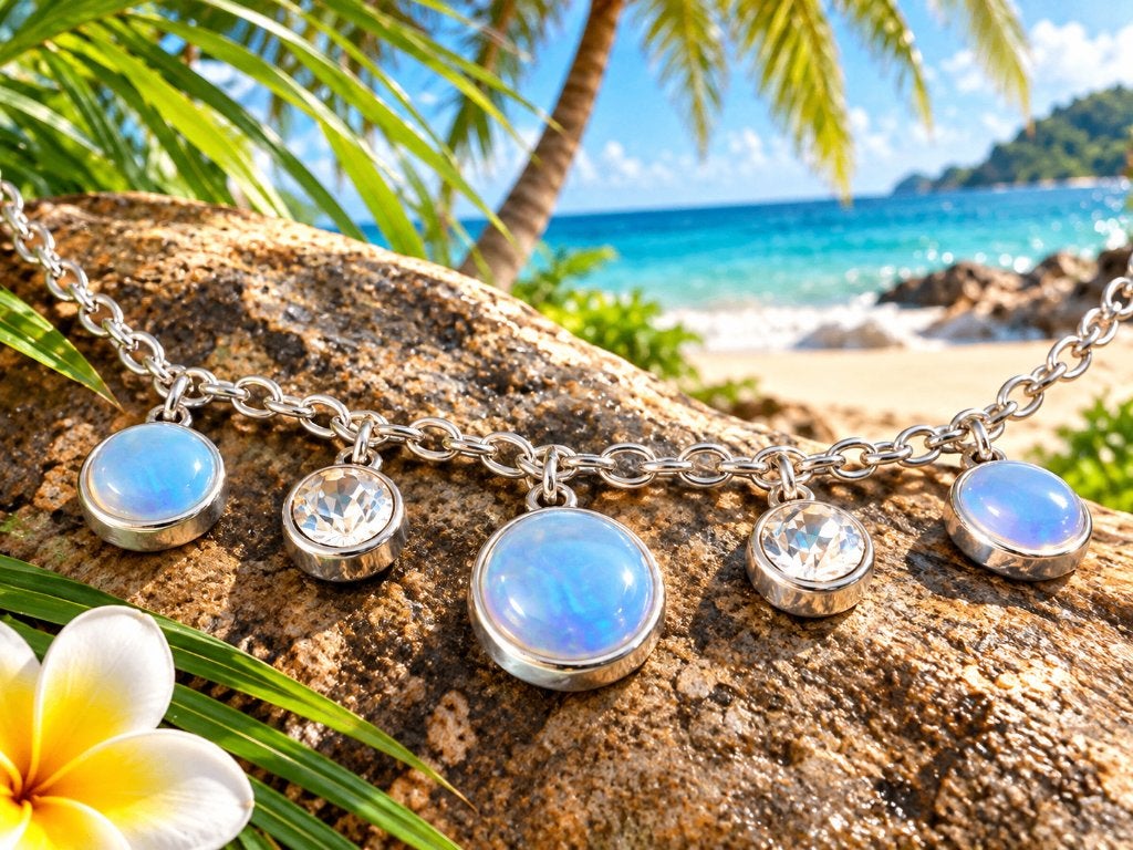 Oceania Jewels Collectie: Maansteen vs Zirkonia Collier, Sieraden, Tassen en Uiterlijk, Overige materialen, Nieuw, Met edelsteen