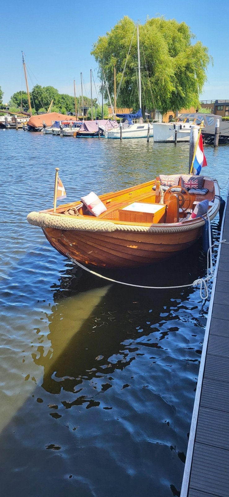 te koop blank gelakte houten Schalkvlet, Watersport en Boten, Sloepen, Ophalen, Gebruikt, 29 pk, Binnenboordmotor
