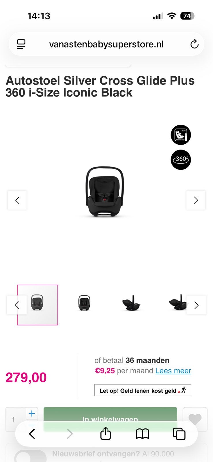 Silver Cross Glide Plus 360 i-Size Autostoel + ISOFIX Base, Zo goed als nieuw, Isofix, 0 t/m 13 kg, Ophalen