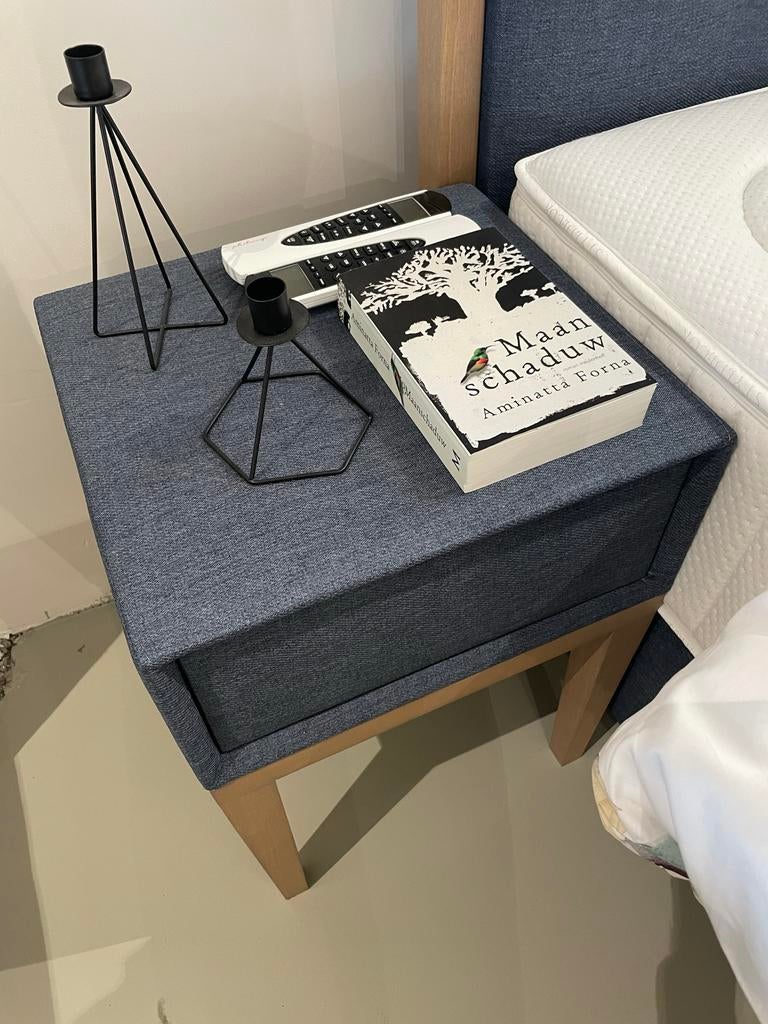 Luxe Boxspring Haarhuis & Jansen 180x210 met extra's, Ophalen, Gebruikt, Blauw, 210 cm