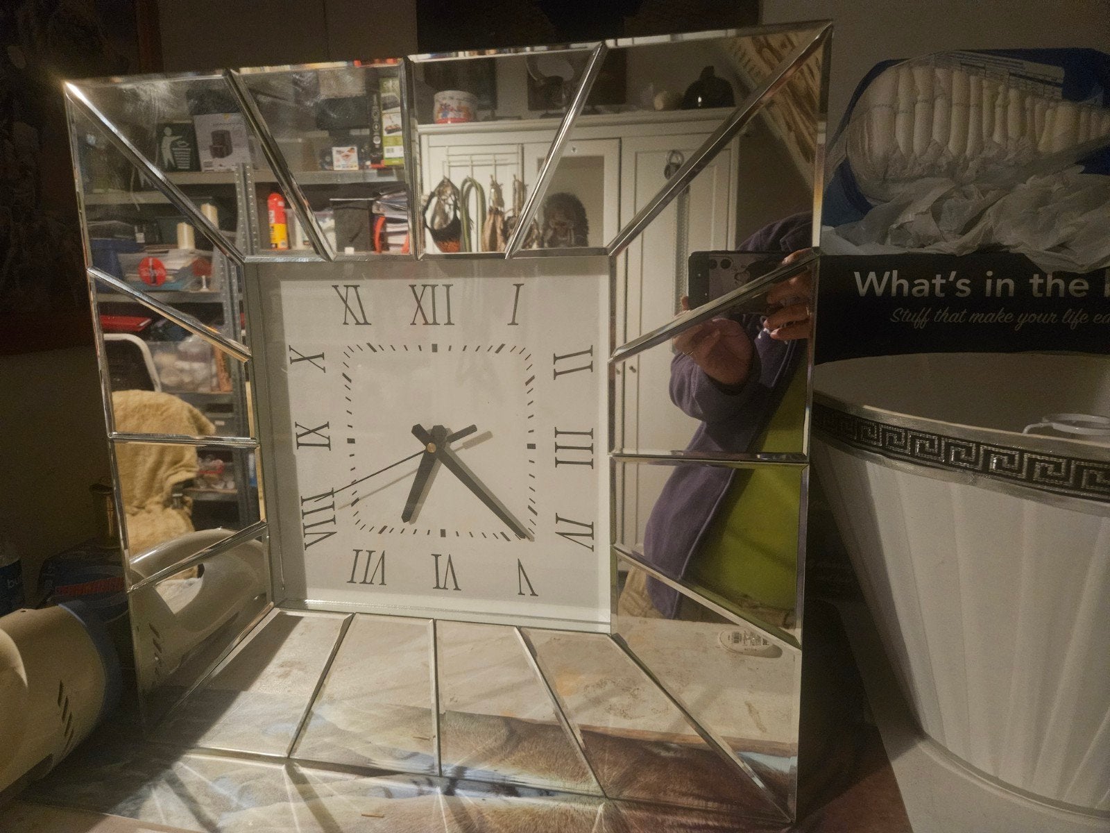 Klok spiegel glas 50 by 50, Huis en Inrichting, Woonaccessoires | Klokken, Ophalen, Wandklok