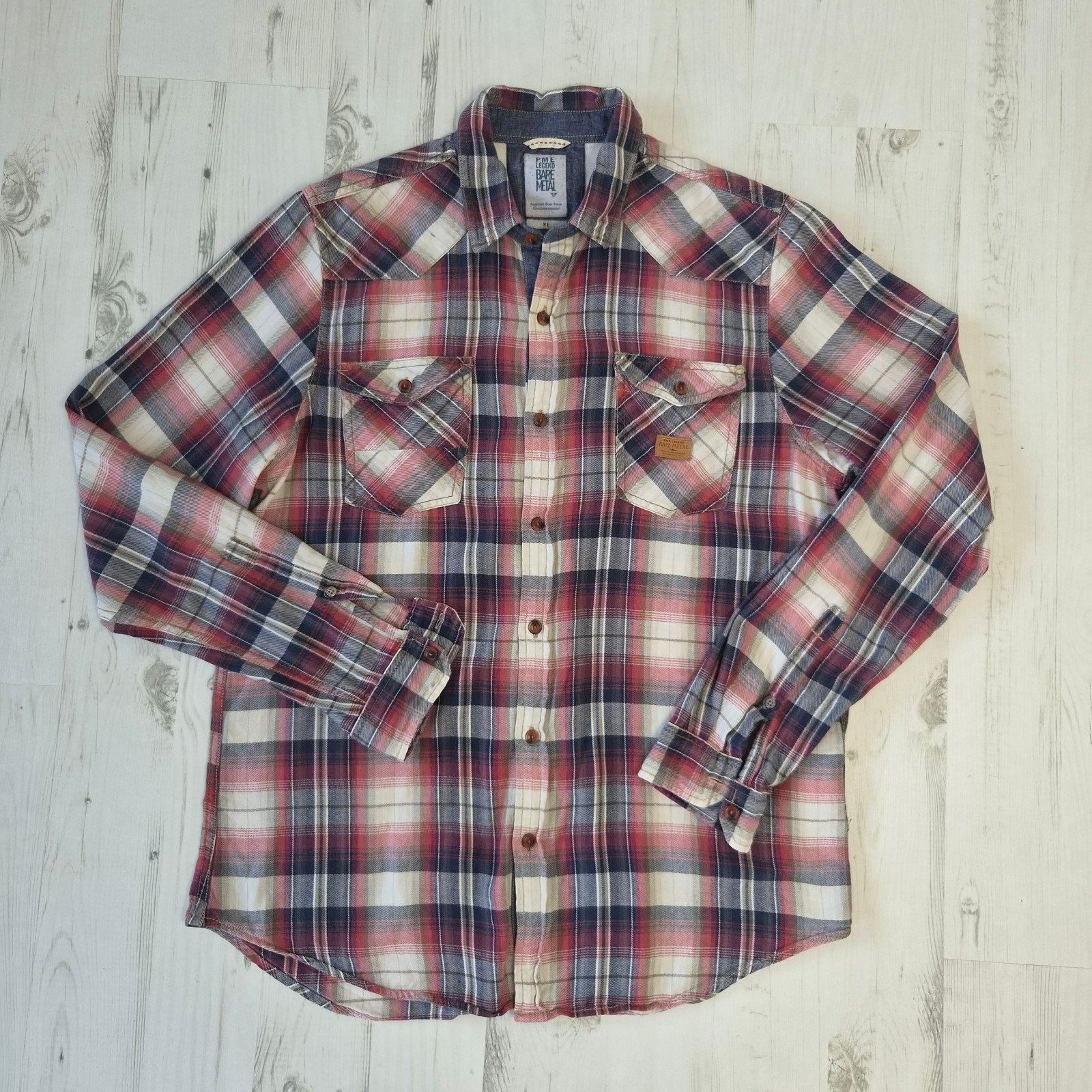 PME Legend bare metal overhemd XL geruite rood grijs, Ophalen of Verzenden, Zo goed als nieuw, Pme Legend, Halswijdte 43/44 (XL)
