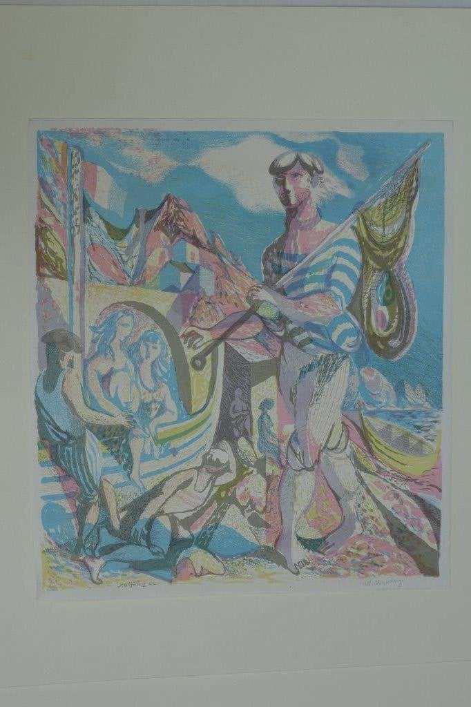 NICOLAAS WIJNBERG ZUID-FRANSE VISSER LITHO 1947 gesign. SP35, Antiek en Kunst, Personages en Fantasiefiguren, Ophalen of Verzenden