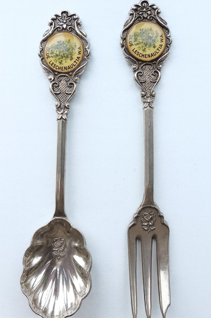 Australisch Lepel + Vork Set–Blue Leschenaultia – Zeldzaam, Ophalen of Verzenden