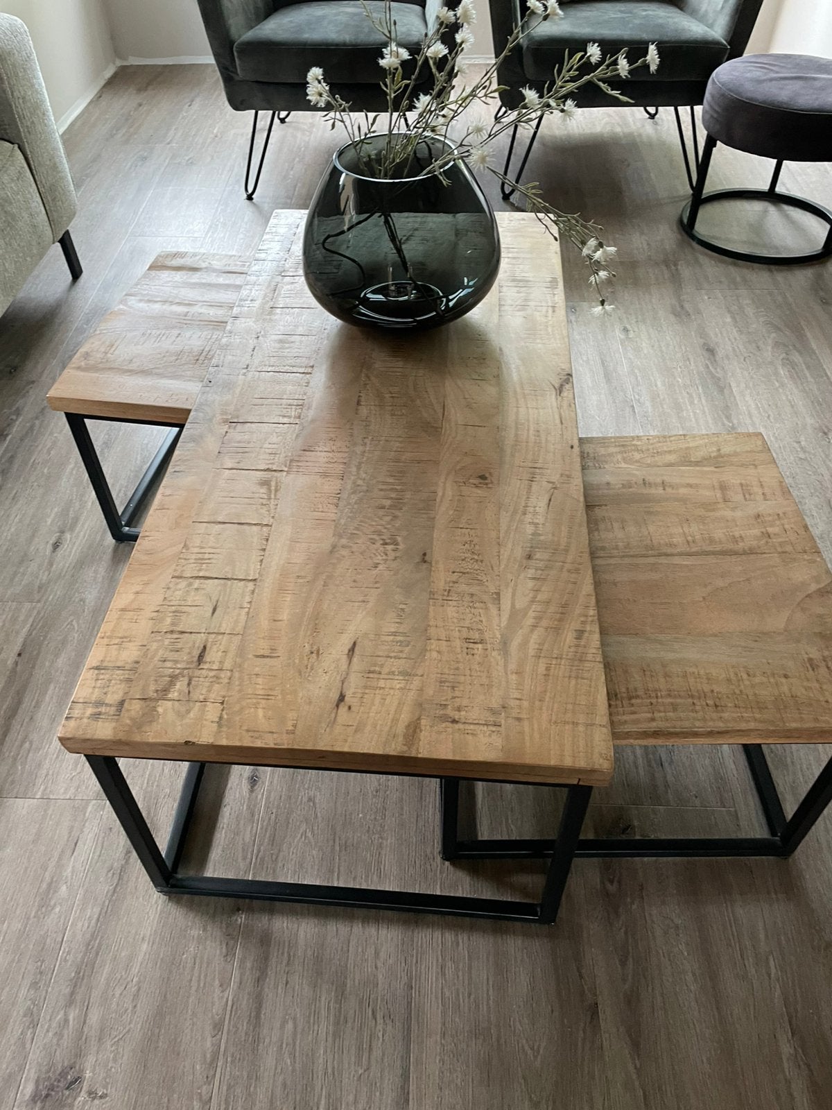Mango salontafels, Huis en Inrichting, Tafels | Salontafels, Ophalen, 50 tot 100 cm, Rond, Zo goed als nieuw