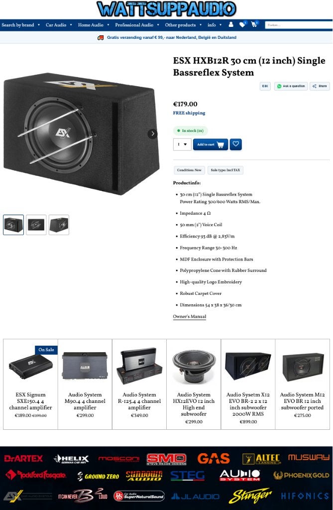 ESX HXB12R 12 inch subwoofer gepoort, Audio Design, Nieuw, Am Breilingsweg 3, 76709 Kronau, Duitsland, Ophalen of Verzenden