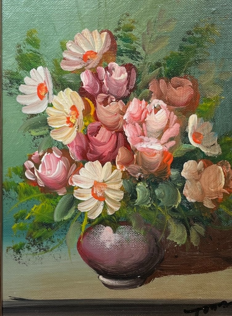 Leuk bloemenschilderijtje in een mooie lijst., Antiek en Kunst, Kunst | Schilderijen | Klassiek, Ophalen of Verzenden