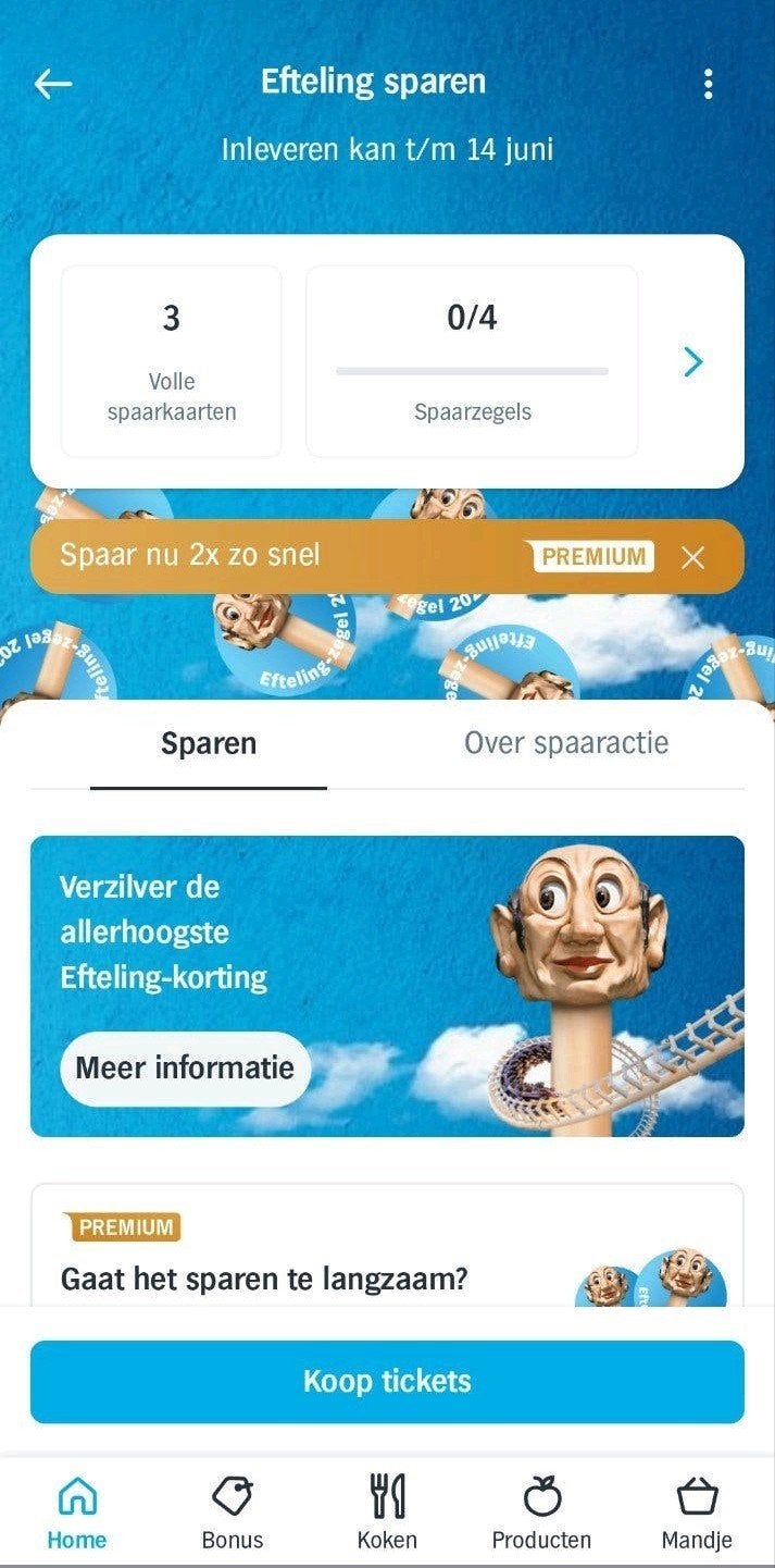Albert Heijn Efteling spaarkaart, Eén persoon, Kortingskaart