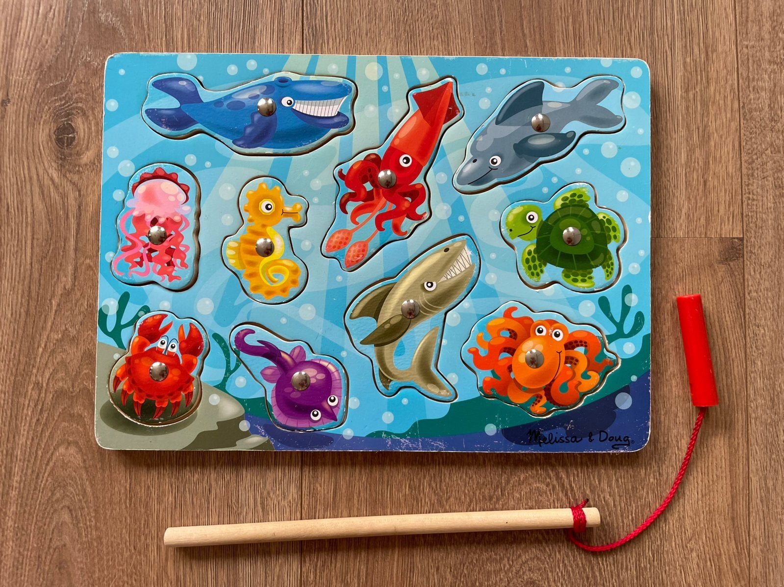 Melissa & Doug houten puzzel en vissen spel, 2 tot 4 jaar, 10 tot 50 stukjes, Ophalen of Verzenden, Zo goed als nieuw