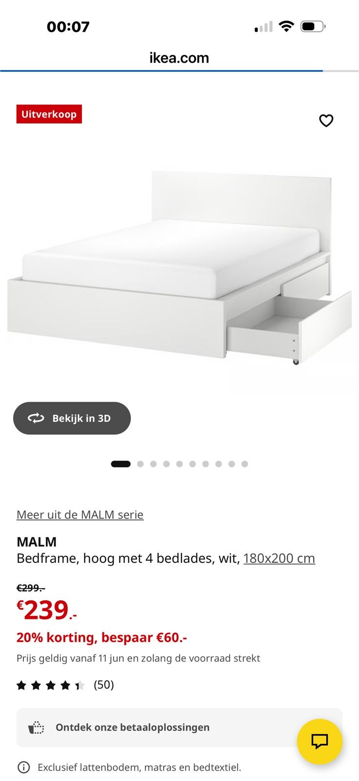 Malm twee persoonsbex, Ophalen, Wit, Tweepersoons, Zo goed als nieuw