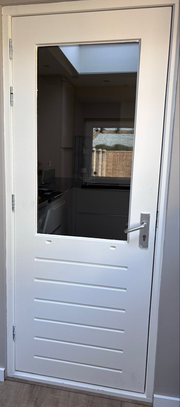 Buitendeur 211,5x83 met thermopeen glas en 3-punts sluiting, Ophalen, Gebruikt, 80 tot 100 cm, 200 tot 215 cm