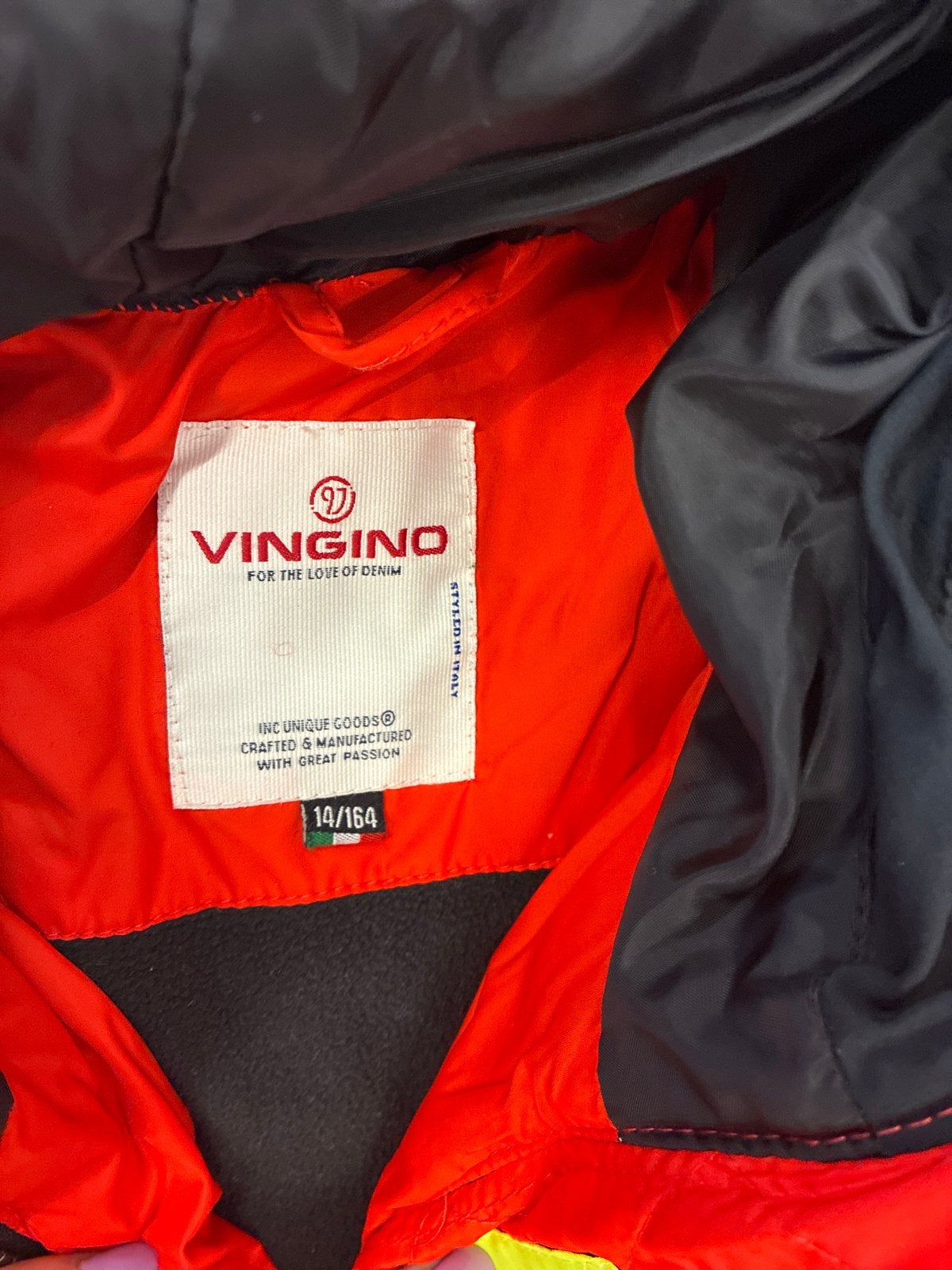 Vingino winterjas maat 164 - Oranje/Zwart, Ophalen of Verzenden, Zo goed als nieuw, Jongen, Jas