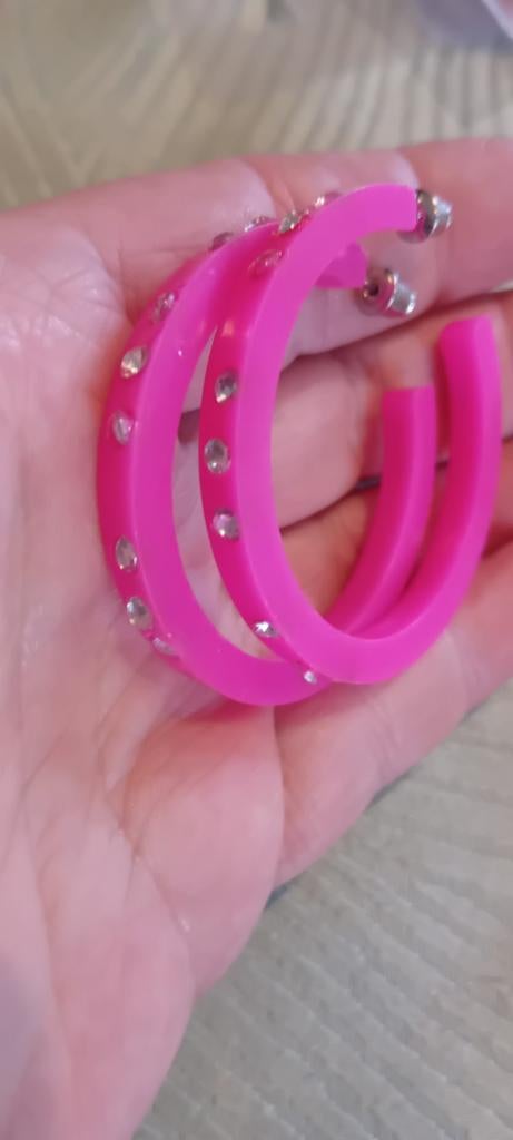 Roze Oorbellen met Strass -, Overige materialen, Hangers, Nieuw, Ophalen of Verzenden