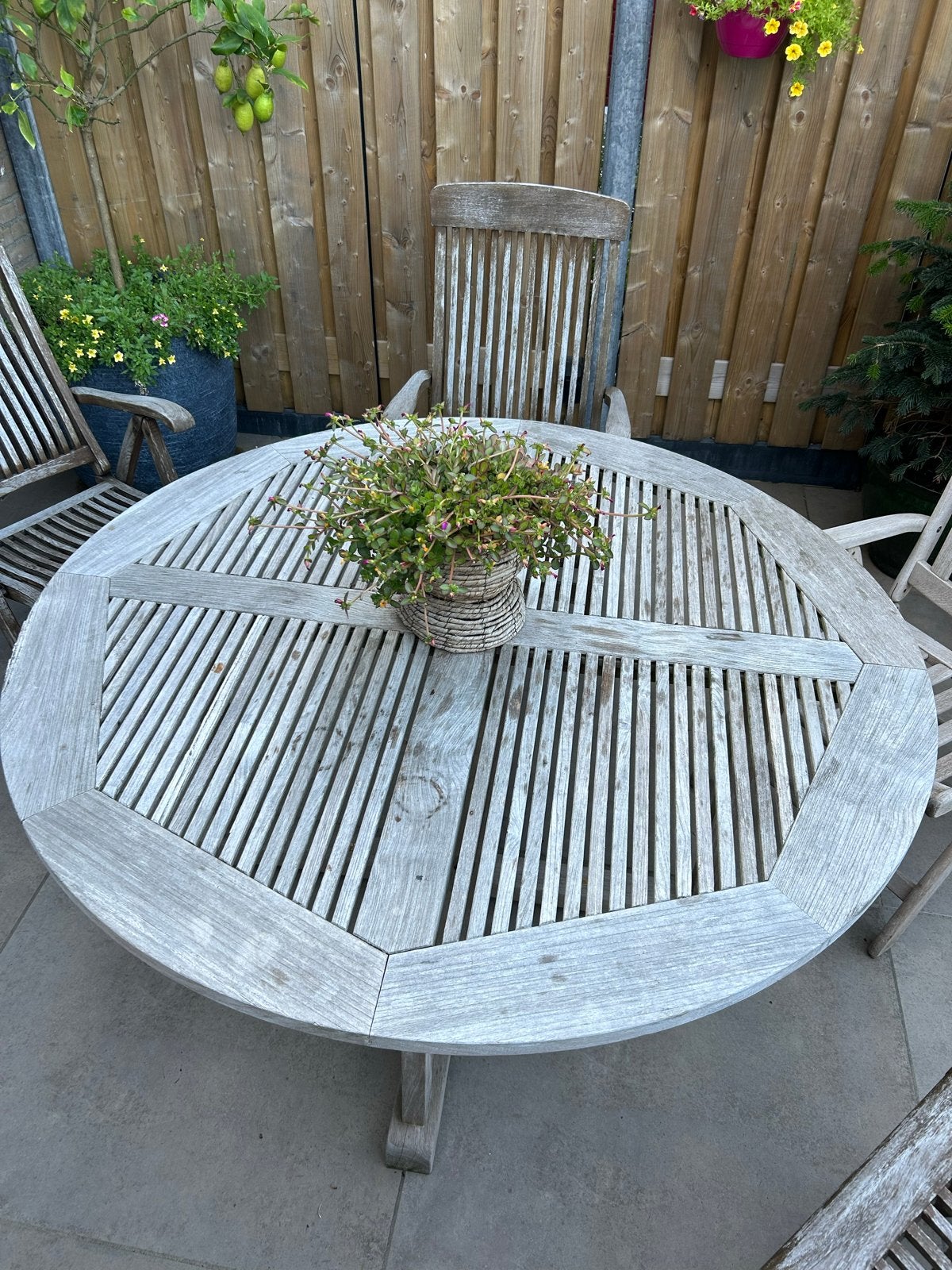 Ronde Teak Houten Tuintafel Ø 150 cm - Opknapper, Ophalen, Gebruikt, Rond, Teakhout