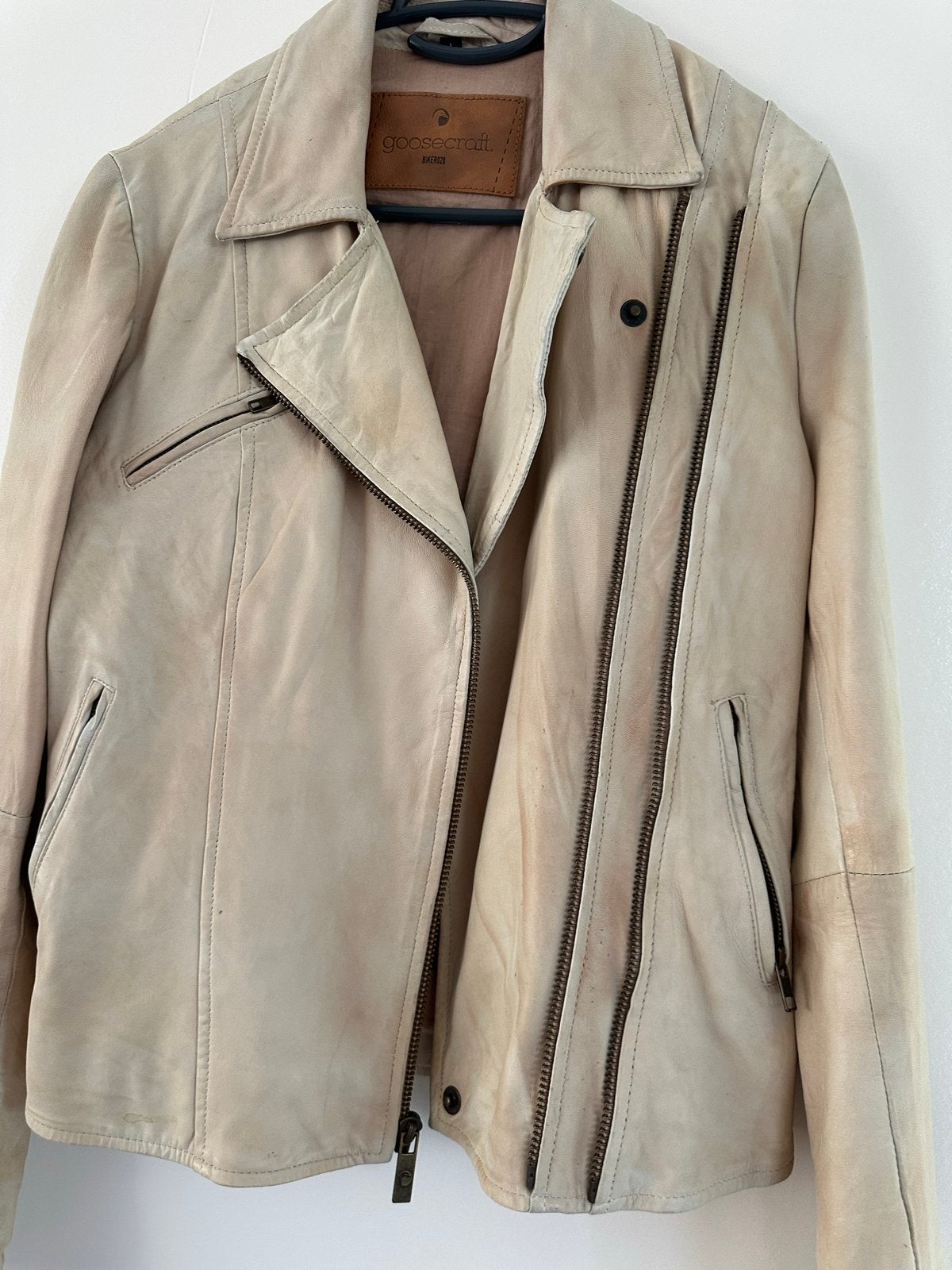 Goosecraft echt leren biker jas jack maat L valt kleiner, Ophalen of Verzenden, Zo goed als nieuw, Maat 38/40 (M), Beige