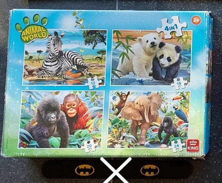 4 in 1 dieren puzzel, Ophalen of Verzenden, Meer dan 50 stukjes, Zo goed als nieuw, 2 tot 4 jaar