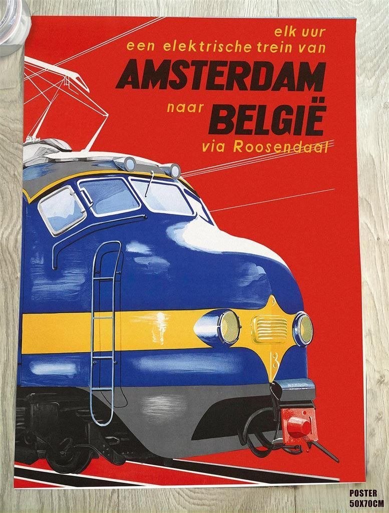 Spoorweg affche poster electrische trein Amsterdam Belgie, Verzenden, Nieuw, Tram, Overige typen