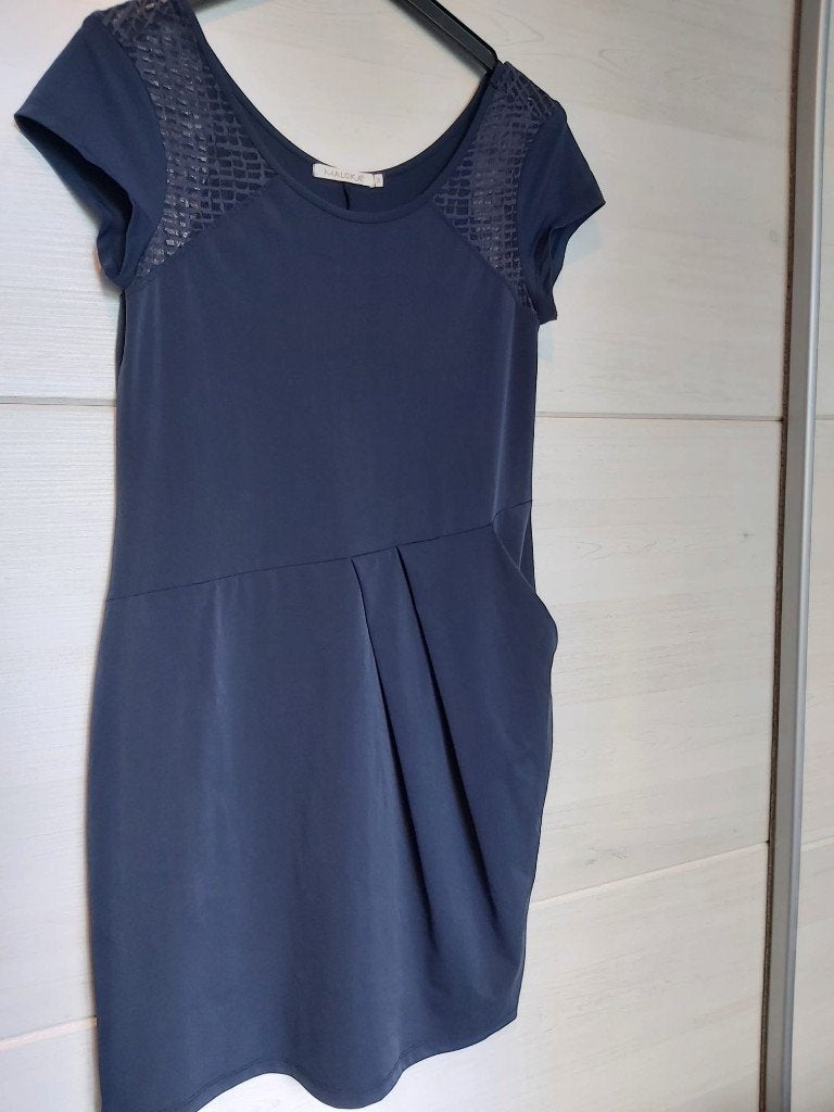 Marine blauw travelstof korte jurk tuniek MALOKA 2  of 38 40, Maat 38/40 (M), Zo goed als nieuw, Boven de knie, Verzenden