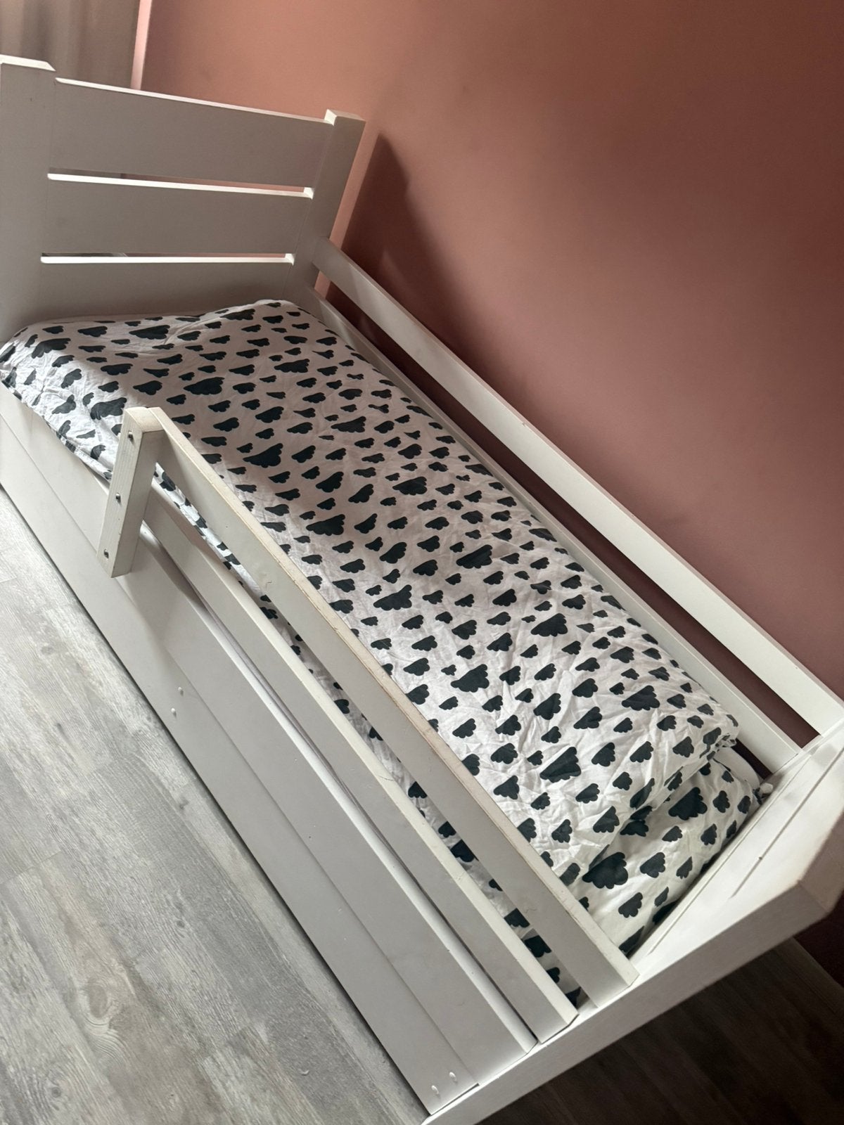 Peuterbed met lattenbodem en matras + dekbed (hoes), 90 cm, Eenpersoons, Wit, Ophalen of Verzenden