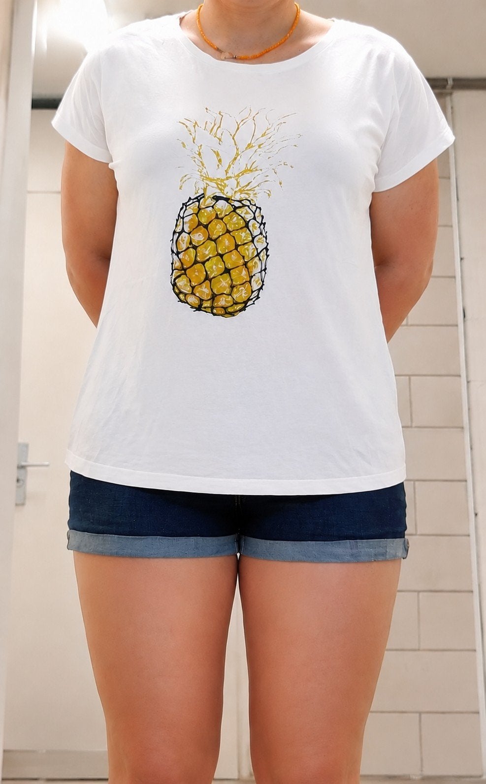 Wit shirt met gouden ananas, Bonprix, Wit, Maat 46/48 (XL) of groter, Ophalen of Verzenden