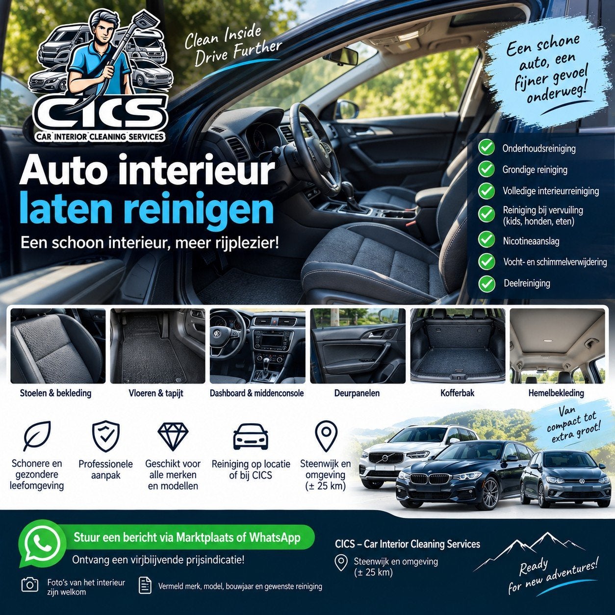 Auto interieur laten reinigen | Professionele reiniging CICS, Diensten en Vakmensen, Geurverwijdering
