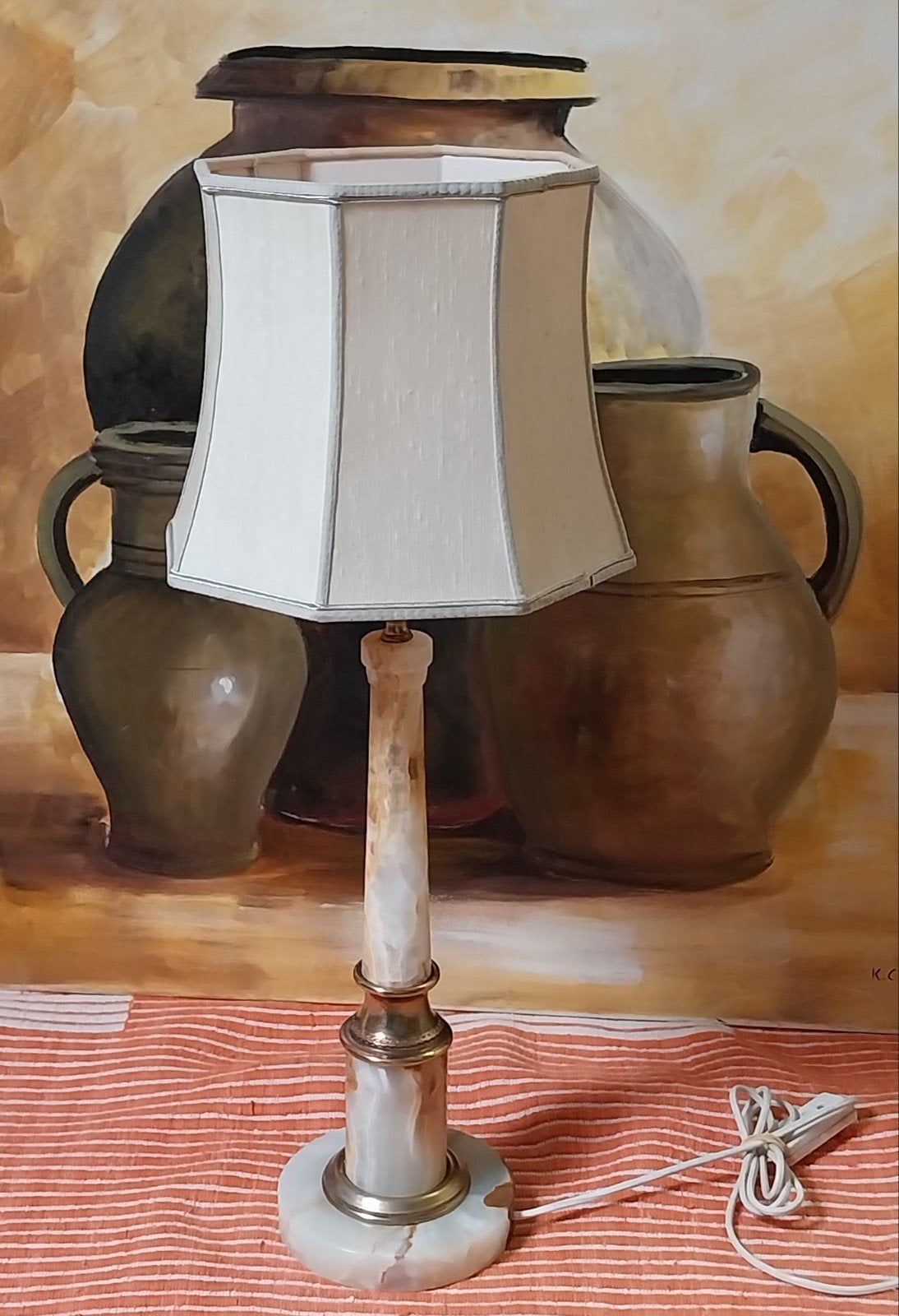 Vintage Onyx Marmeren Tafellamp - 40 cm, Ophalen of Verzenden