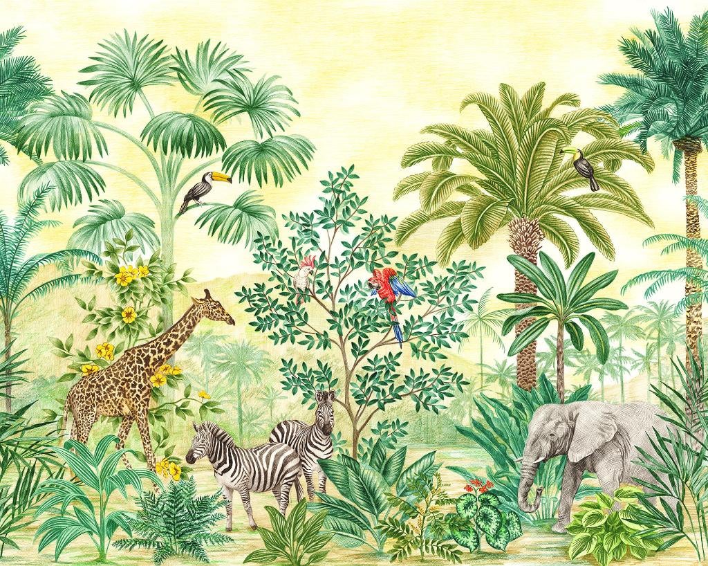 Jungle behang Adventures - Dieren vliesbehang kinderkamer, Verzenden, Nieuw, Wanddecoratie