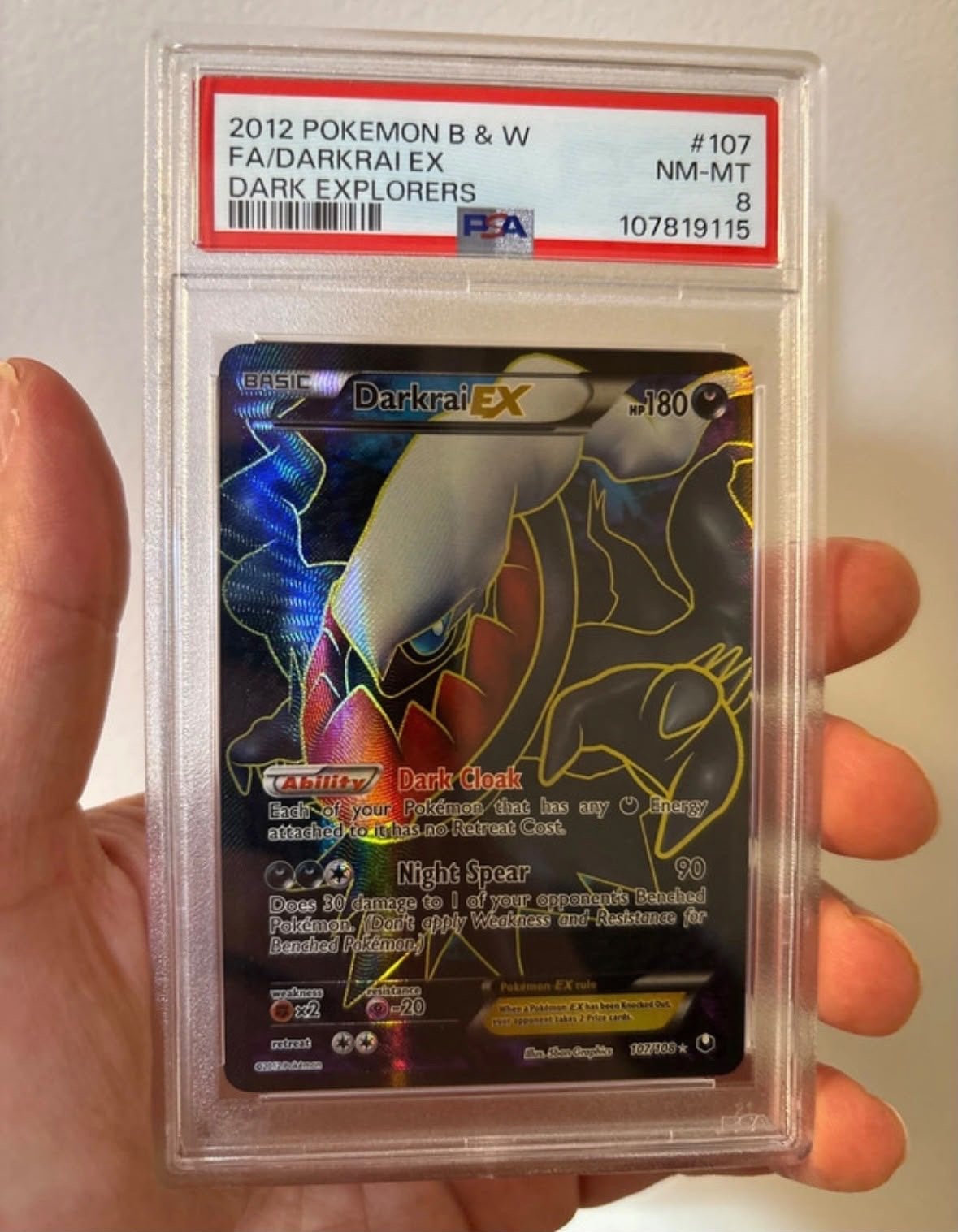 Darkrai EX Full Art PSA 8 - 2012 Pokemon B&W Dark Explorers, Ophalen of Verzenden, Zo goed als nieuw, Losse kaart, Foil