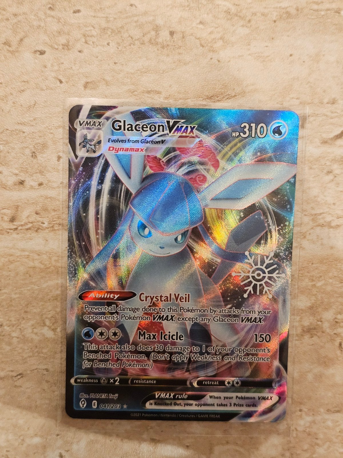 Glaceon VMAX 041/203 Pokémon kaart (Foil), Ophalen of Verzenden, Zo goed als nieuw, Losse kaart, Foil