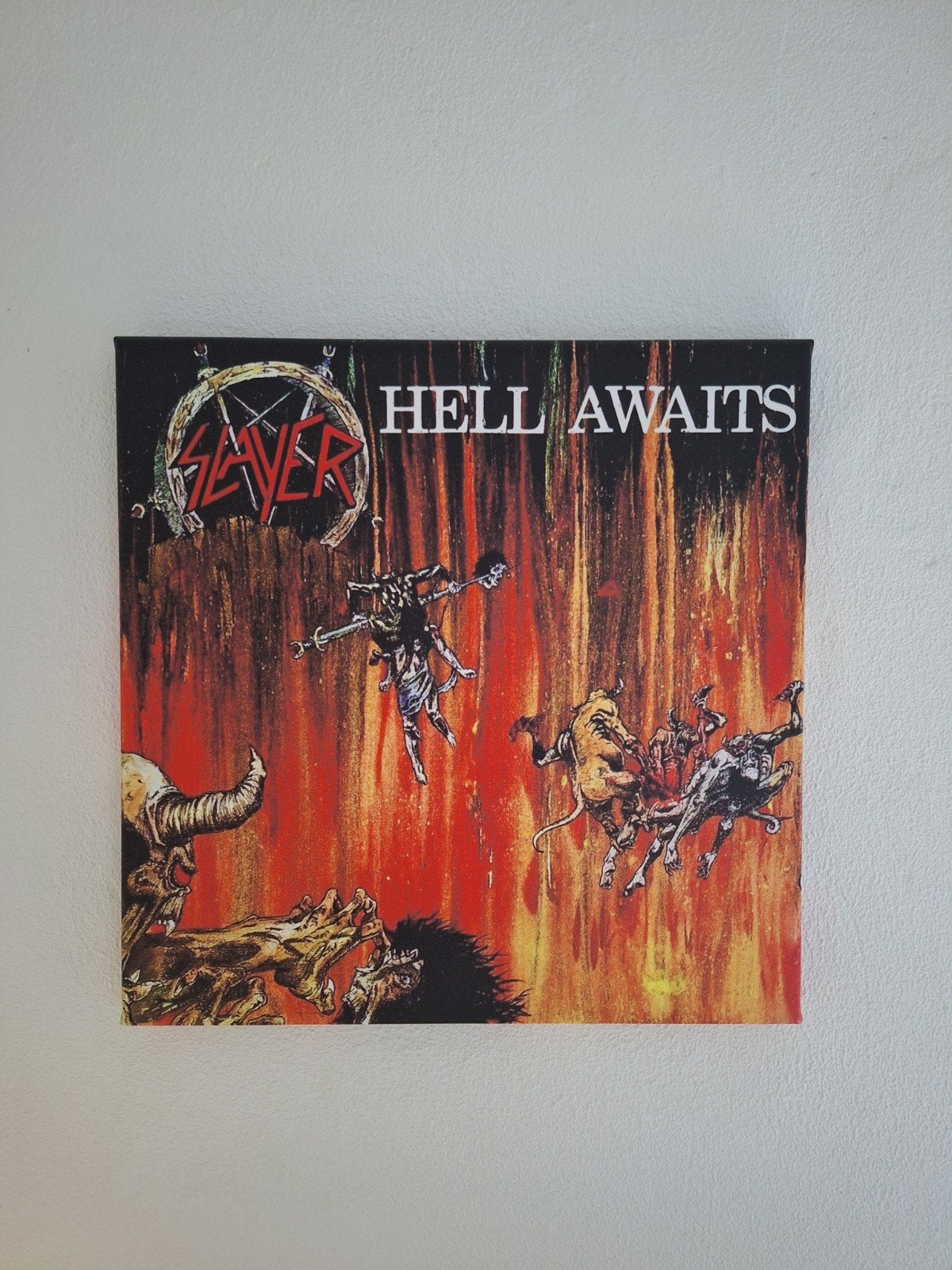 Slayer - Hell Awaits Canvas Schilderij, Ophalen of Verzenden, Zo goed als nieuw, Minder dan 50 cm, Schilderij