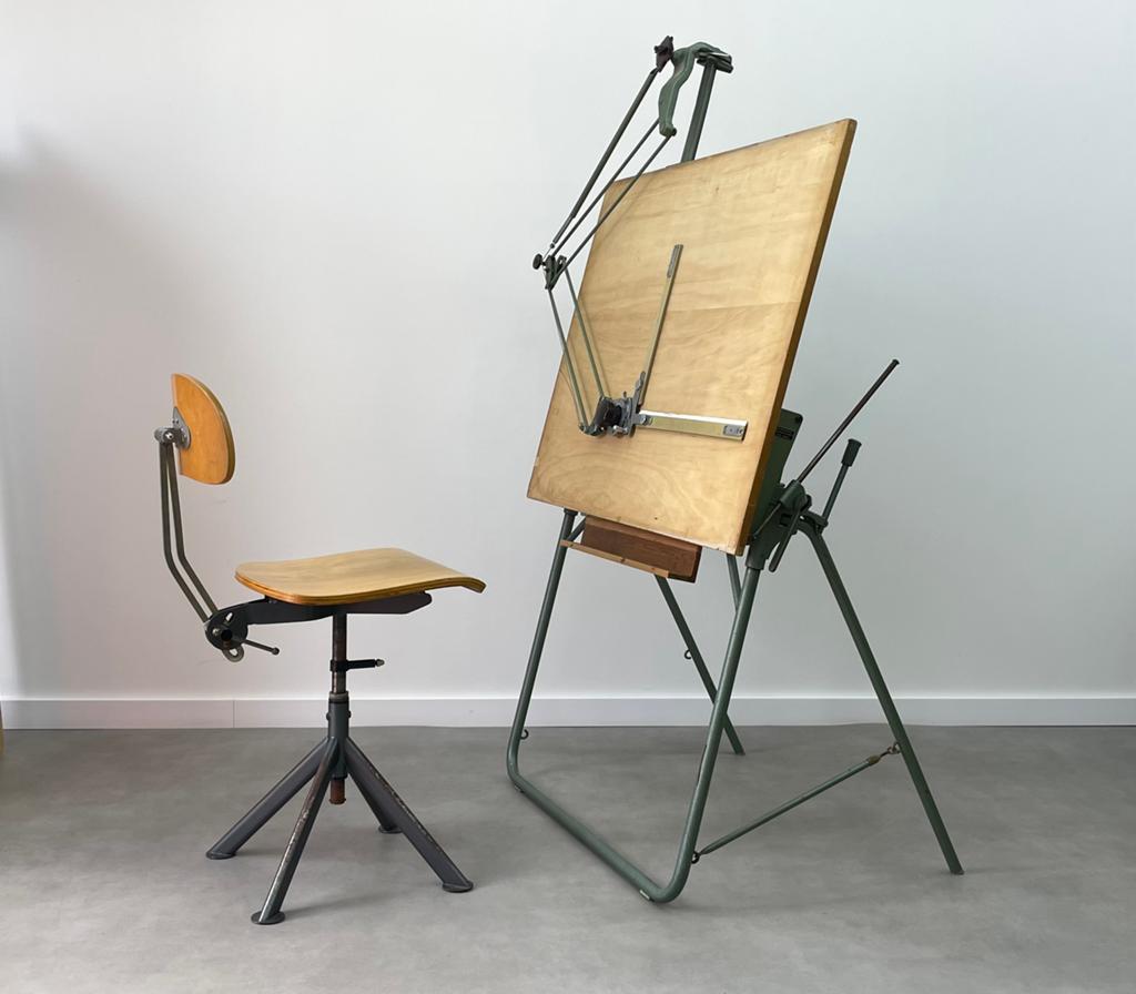 Vintage Franz Kuhlmann tekentafel met architectenstoel, Ophalen, Gebruikt