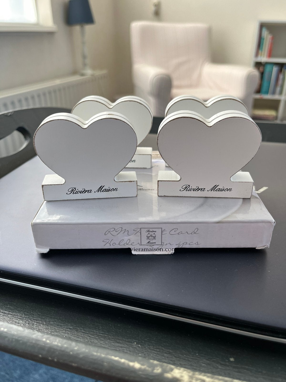 Rivièra Maison Heart Card Holder sign 4 stuks, Hout, Gebruikt, Overige stijlen, Ophalen of Verzenden