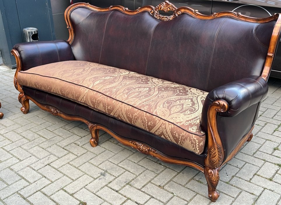 Antiek Barok Set - Leer 2x bank en fauteuil, Ophalen