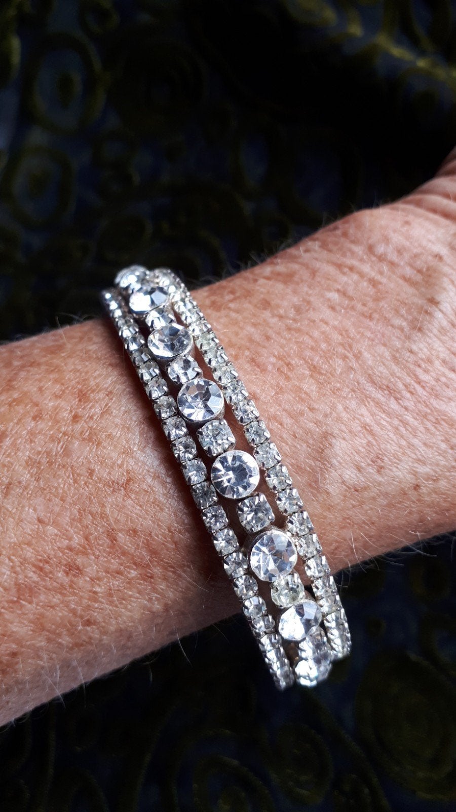 Vint. Armband Heldere Rijnstenen, Verzilverd., Ophalen of Verzenden, Overige materialen, Armband