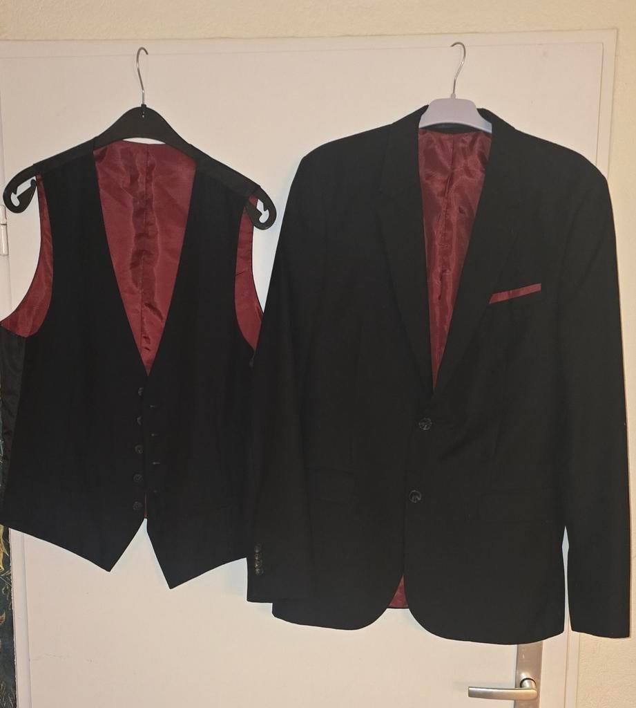 Colbert met vest zgan 1 x gedragen L, Kleding | Heren, Kostuums en Colberts, Ophalen of Verzenden, Zo goed als nieuw, Zwart